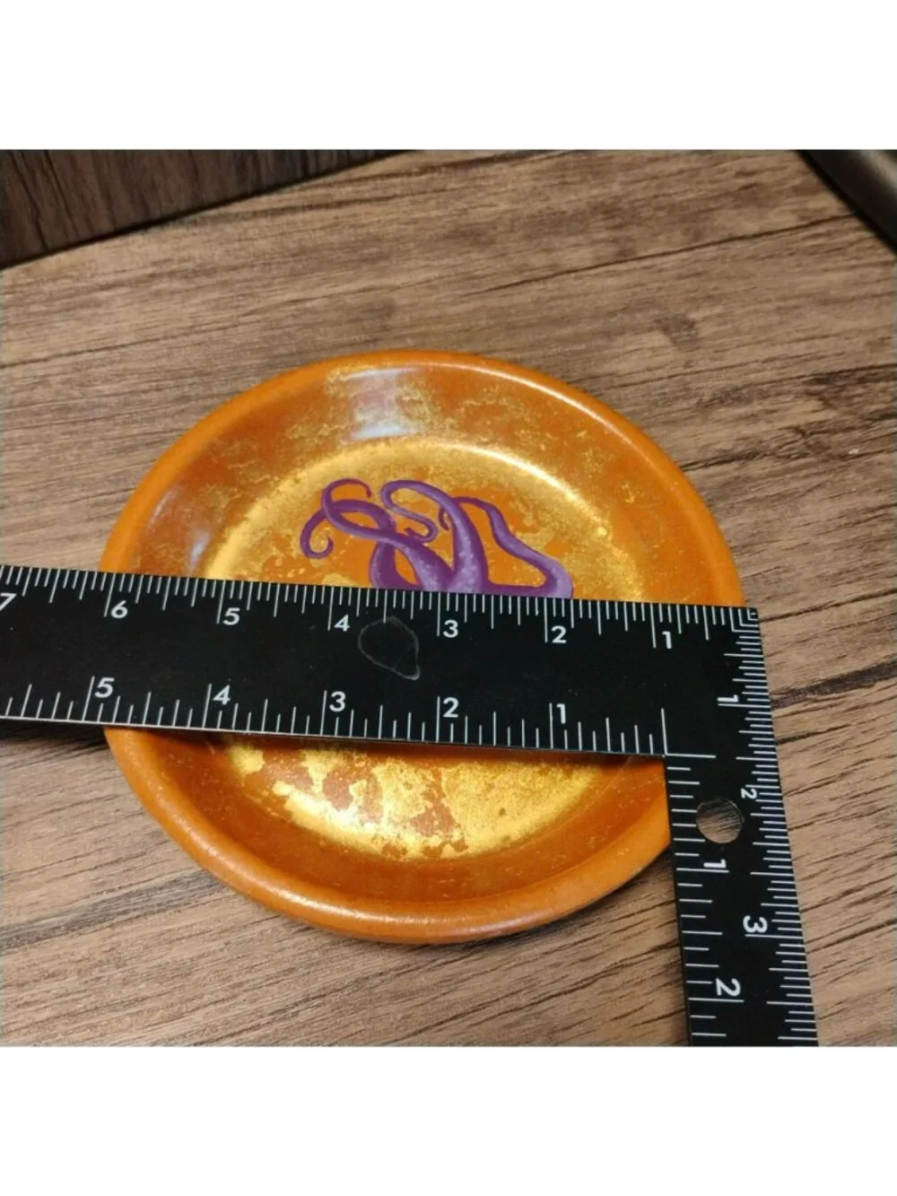 Hand-Painted Terracotta Dish, Purple Octopus, Gold Accents, 6
